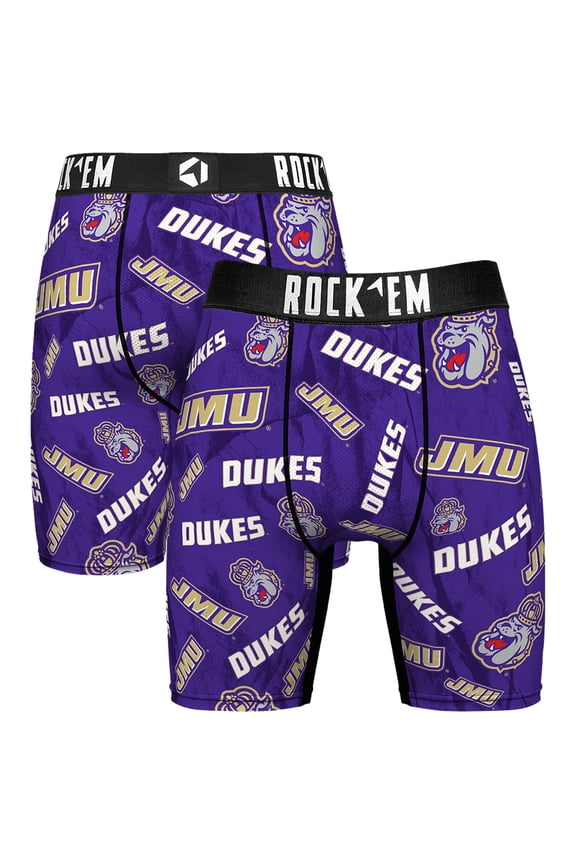 Men's Rock Em Socks Purple James Madison Dukes All Over Logo Boxer Briefs
