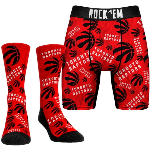 Men's Rock Em Socks Red Toronto Raptors All-Over Logo Boxer Briefs & Crew Socks Combo Pack