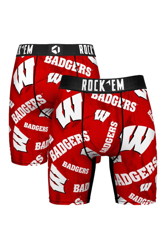 Men's Rock Em Socks Red Wisconsin Badgers All Over Logo Boxer Briefs