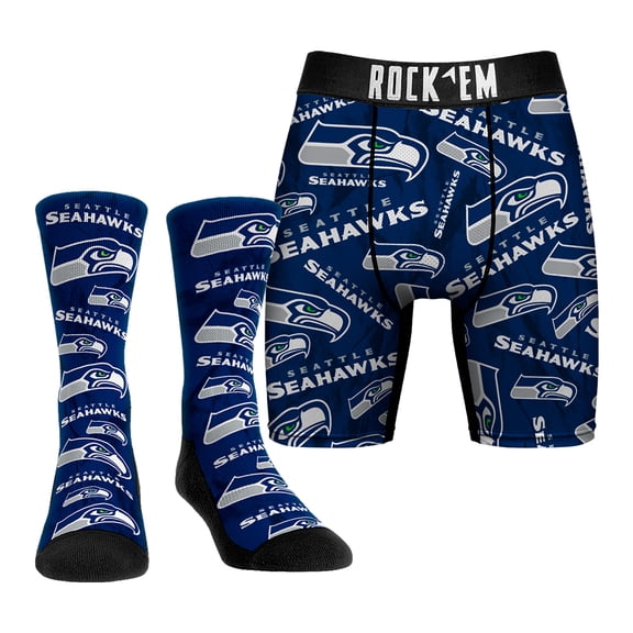 Men's Rock Em Socks Seattle Seahawks All-Over Logo Underwear and Crew Socks Combo Pack