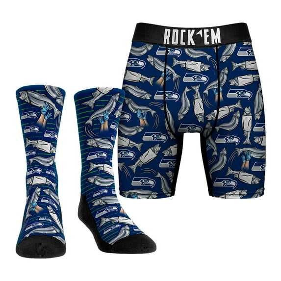 Men's Rock Em Socks Seattle Seahawks Local Food Underwear and Crew Socks Combo Pack