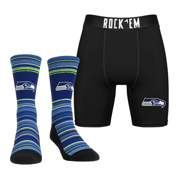 Men's Rock Em Socks Seattle Seahawks Primary Crew Socks & Boxer Briefs Combo Pack