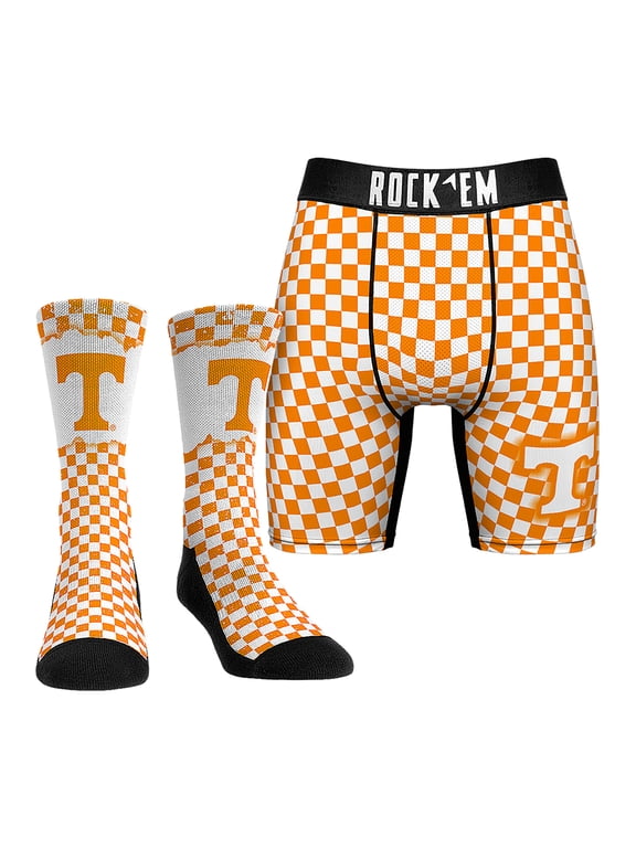 Men's Rock Em Socks Tennessee Volunteers Checkerboard Underwear and Crew Socks Combo Pack