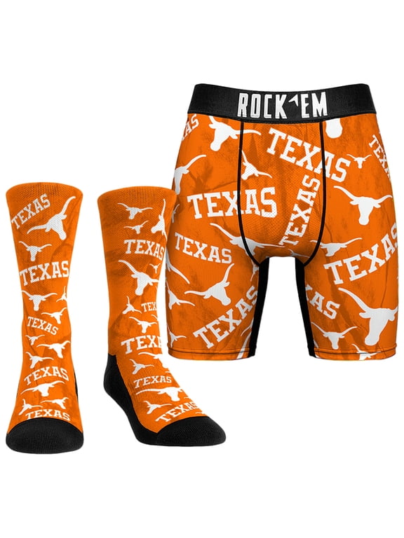 Men's Rock Em Socks Texas Longhorns All-Over Underwear and Crew Socks Combo Pack