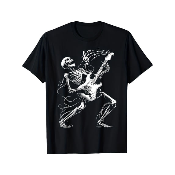 Men's Rocker Graphic Skeleton Playing Electric Guitar T-Shirt