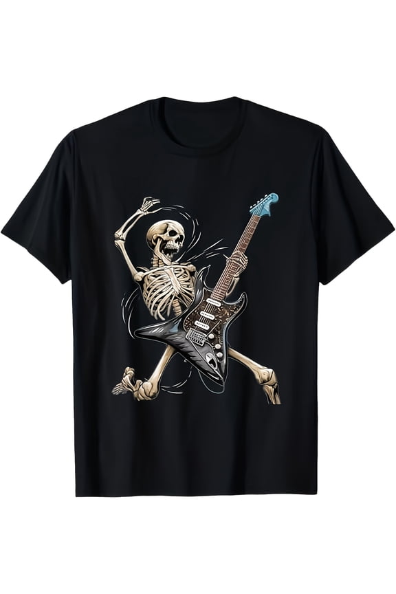 Men's Rocker Skeleton Playing Electric Guitar T-Shirt