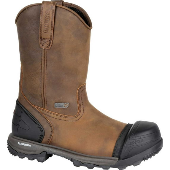 Men's Rocky 10" XO-Toe Composite Waterproof Work Boot RKK0260 Brown Full Grain Leather 9 W
