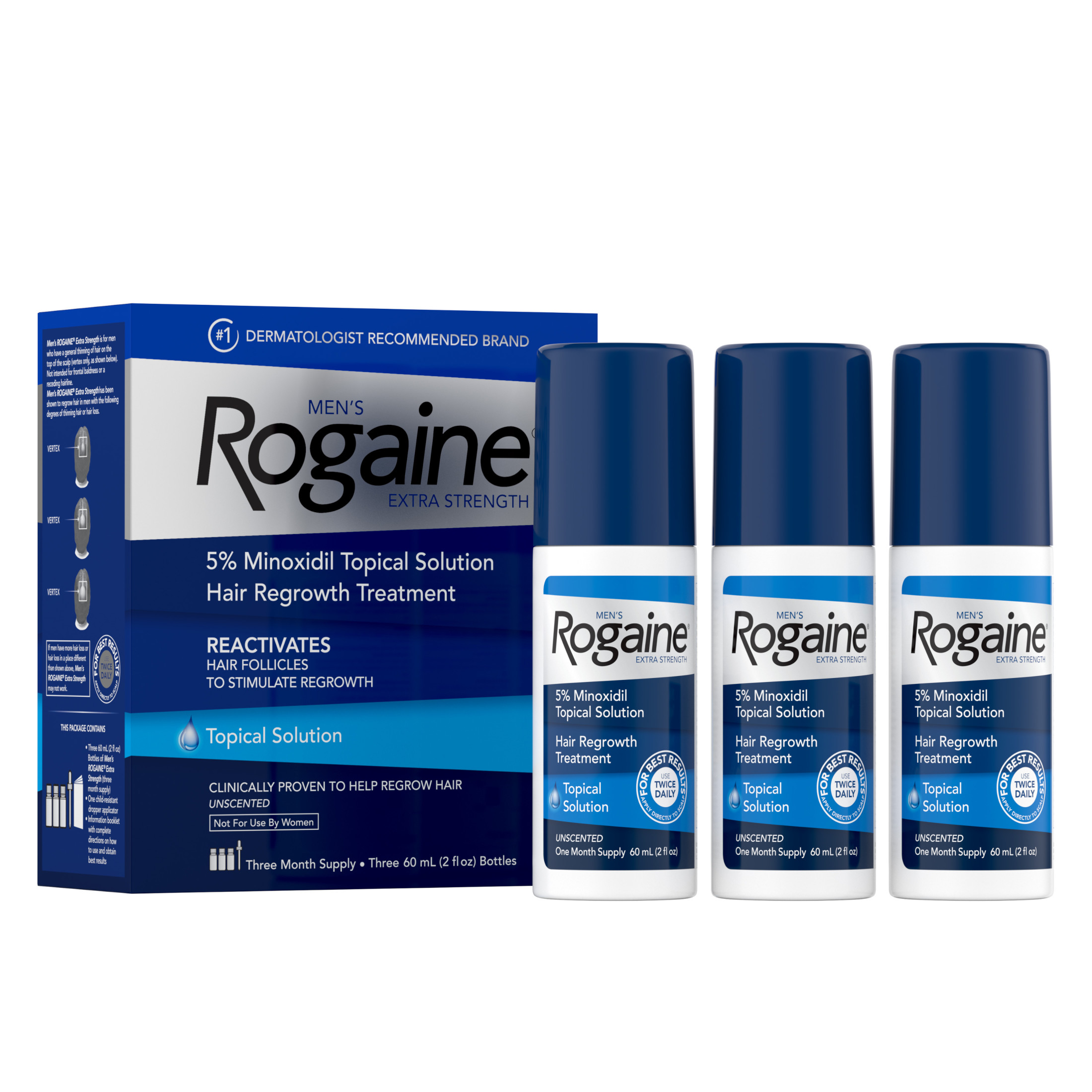 Men's Rogaine Extra Strength 5% Minoxidil Solution, 3-Month - image 1 of 6