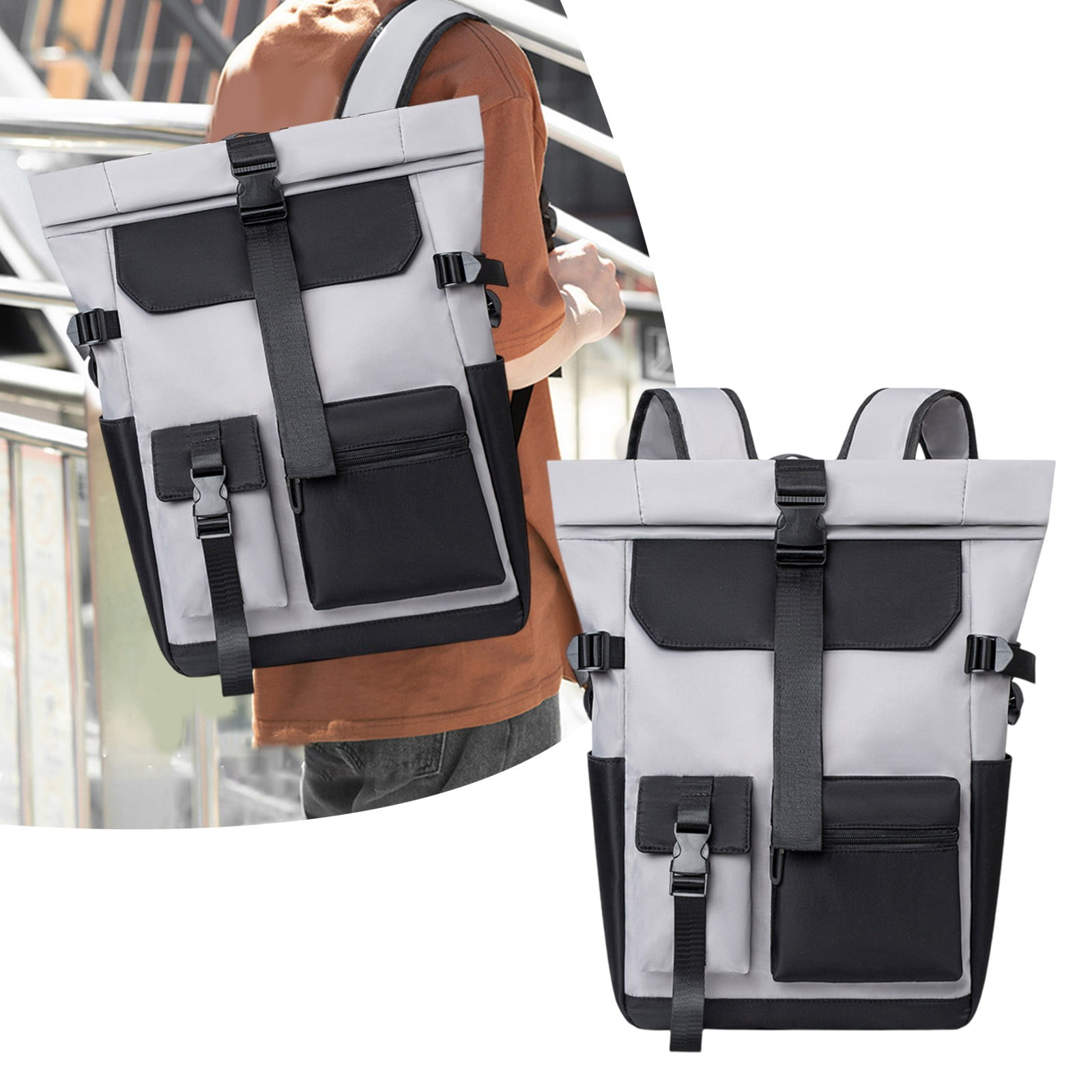 Men's Roll Up Backpack, Waterproof Fabric, Large Capacity, Adjustable ...