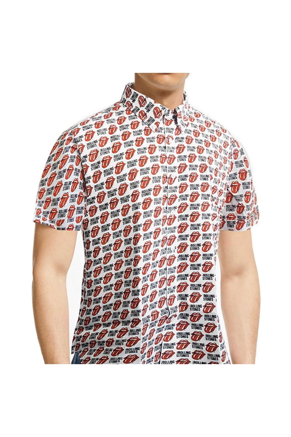 Men's Rolling Stones Tongue and Text Dress Shirt Large White