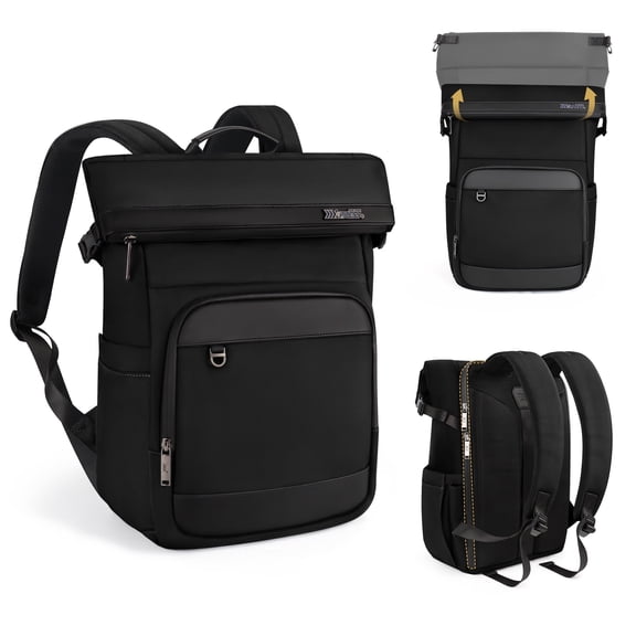 Rolltop Backpack for Men 15.6-inch Laptop Bag, Expandable 24L-28L for Business Travel & Daily Use, Black - B00684