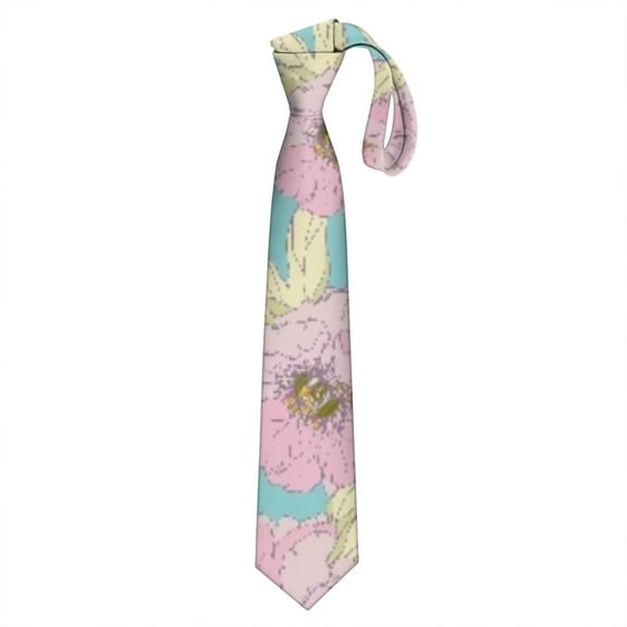 Men's Romantic Floral Necktie - Soft Rose & Peony Pattern Satin Wedding Tie
