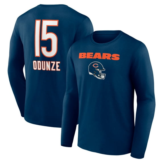 Men's Rome Odunze Navy Chicago Bears Name & Number Team Wordmark Long Sleeve T-Shirt