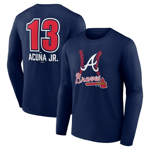 Men's Ronald Acu-a Jr. Navy Atlanta Braves Fastball Player Name & Number Long Sleeve T-Shirt