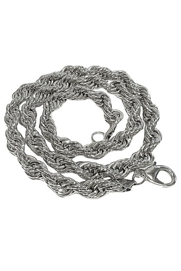 Men's Rope Chain 1980's Retro Style Rapper Hip Hop Necklace Silver Tone 26" Inch x 10MM Thick