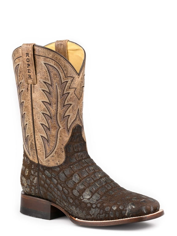 Men's Roper Big Old Croc Caiman print Boots Handcrafted Brown