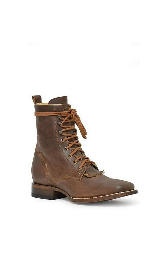 Men's Roper Lacer Leather Boots Handcrafted Brown