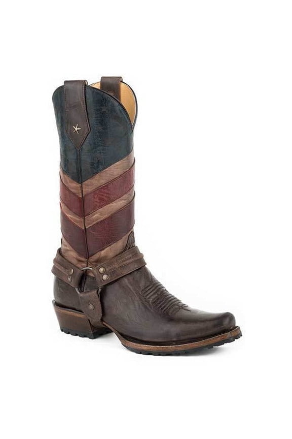 Men's Roper Old Glory Harness Biker Boots Handcrafted Brown
