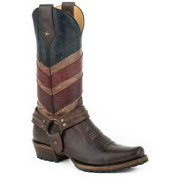 Men's Roper Old Glory Harness Biker Boots Handcrafted Brown