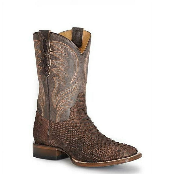 Men's Roper Peyton Python Hybrid Sole Boots Handcrafted Brown