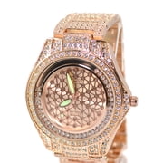 Men s Rose Gold-Tone Iced-Out Clubbing Watch   61mm CZ Bezel, Textured Link Bracelet