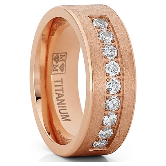 Men's Rose Goldtone Titanium Wedding Band Ring Cubic Zirconia 8mm