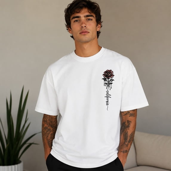 Men's Rose Graphic T-Shirt, Unisex Classic Fit Crewneck Cotton Blend Tee