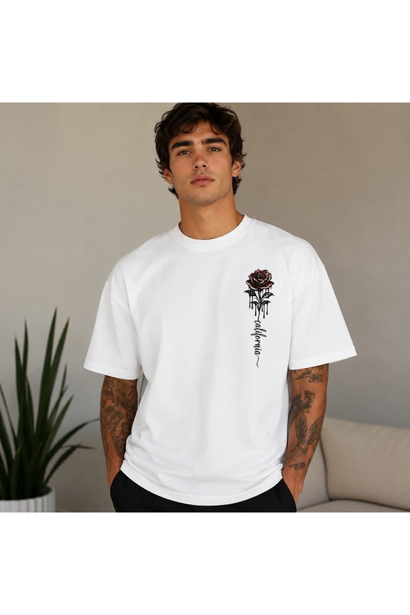 Men's Rose Graphic T-Shirt, Unisex Classic Fit Crewneck Cotton Blend Tee