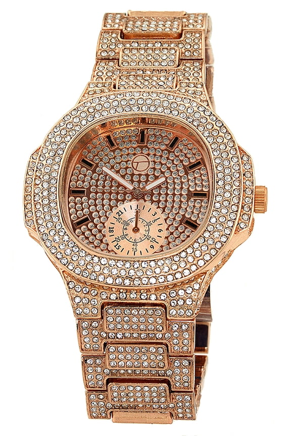 Men's Rose gold tone Ice Out Clubbing watch 50x55mm 15.5mm thick case.