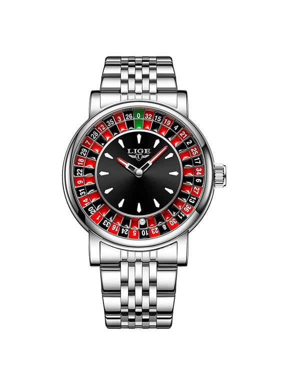 Men's Roulette Watch, Quartz Analog Wristwatch with Rotating Dial and Moving Ball Design, 45mm Large Face, 30M Waterproof, Luminous Hands, Birthday Anniversary Gift for Men