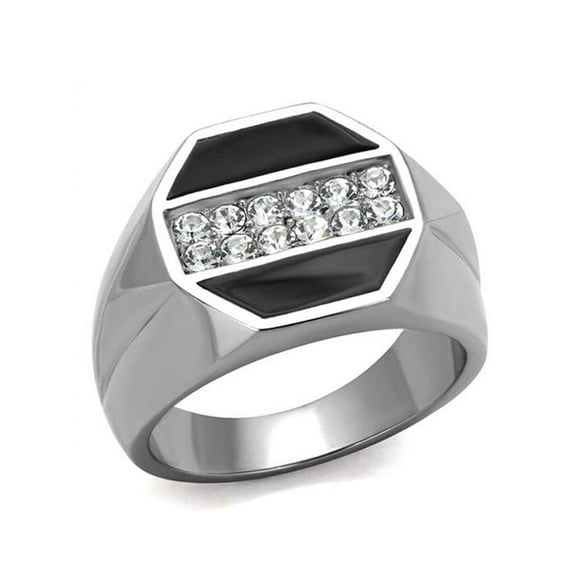 Men's Round Cut Cubic Zirconia Crystal Stainless Steel and Epoxy Ring Size 9