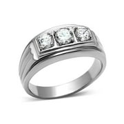 Mens Round Cut Cubic Zirconia, Silver Stainless Steel 316 Ring Size 12