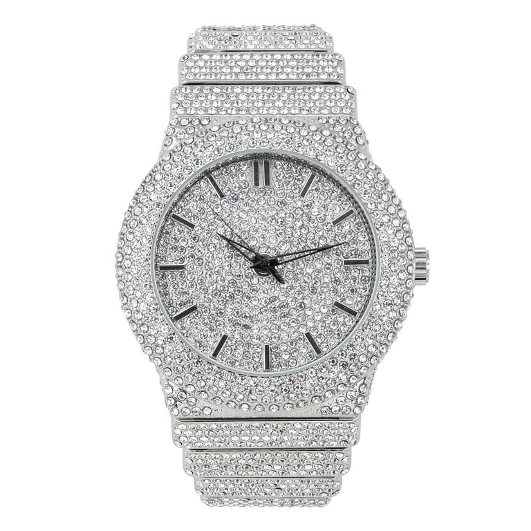 Men s Round Iced Out Diamond Watch Brilliant Crystals Bling