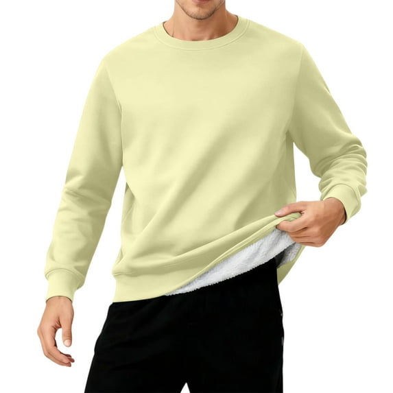 Men's Round Neck Fleece Lined Thick Solid Color Sweatshirt - Comfortable and Warm Pullover Hoodie for Everyday Casual Wear and Winter Season,Beige,3XL