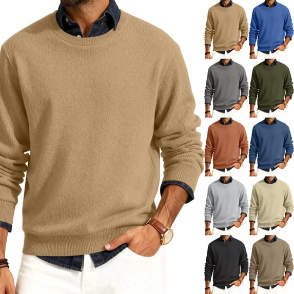 Men's Round Neck Long Sleeve Ribbed Knit Pullover, Sweater for Cold Weather, Indoor Warmth and Everyday Essentials,Green,2XL