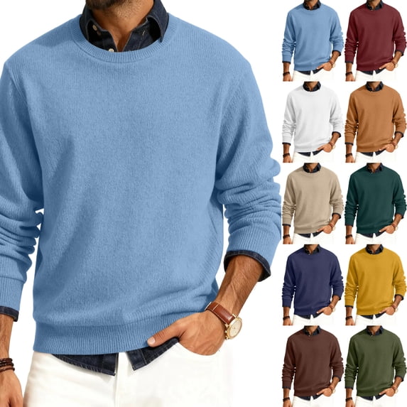 Men's Round Neck Long Sleeve Ribbed Knit Pullover, Sweater for Fall Winter, Casual Comfort and Versatile Layering Piece,Dark Green,2XL