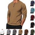 thumbnail image 1 of Men's Round-Neck Shirts Long Sleeve Casual Classic T-Shirts Button Henley Pullover Tee Casual yet Stylish, 1 of 6