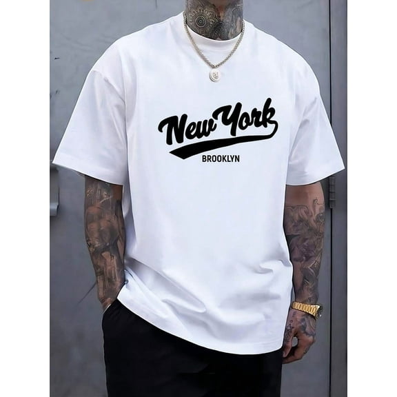 Men's Round Neck Short Sleeve Fashion Letter Print Casual T-Shirt S-5XL