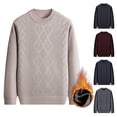 thumbnail image 1 of Men's Round Neck Sweater Fleece Lined Thickened Warm Knit Pullover for Cold Weather Casual Wear and Christmas Holiday Gifts,Light Gray,2XL, 1 of 4