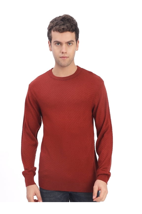 Casual Men’s Round Neck Sweater – Rust | M