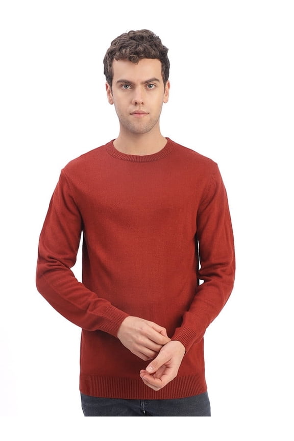 Casual Men’s Round Neck Sweater – Rust | M