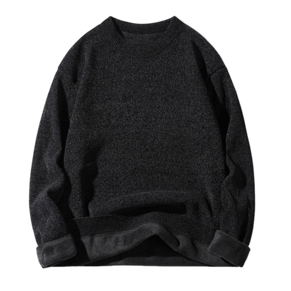 Men's Round Neck Sweater Solid Color Thickened Warm Sweatshirts Lightweight Knitted Pullover Casual Sweaters Black M