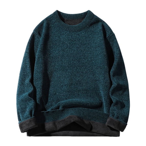 Men's Round Neck Sweater Solid Color Thickened Warm Sweatshirts Lightweight Knitted Pullover Casual Sweaters Dark Blue XL