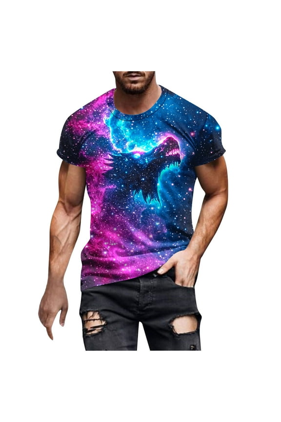 Men's Round Neck T Shirts Short Sleeve Starry Sky Print Casual Comfortable for Summer and Daily Use Men Shirts