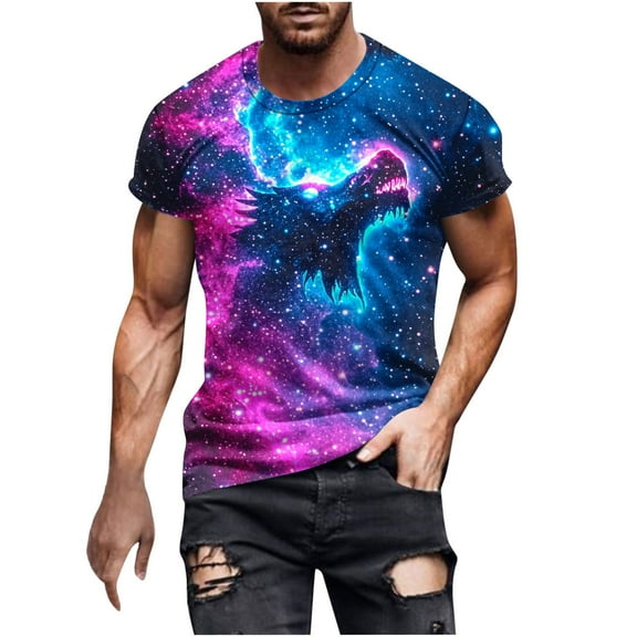 Men's Round Neck T Shirts Short Sleeve Starry Sky Print Casual Comfortable for Summer and Daily Use Men Shirt Sale