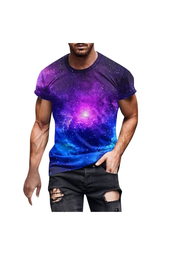 Men's Round Neck T Shirts Short Sleeve Starry Sky Print Lightweight and Soft for Everyday Wear Men Shirts