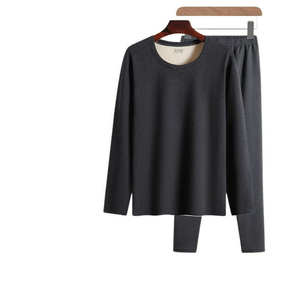 Men's Round Neck Thermal Underwear High Elastic AB Face Two-color Autumn Clothing Pants De Velvet Moisture Absorption Breathable Thermal Underwear Dark Gray XXL