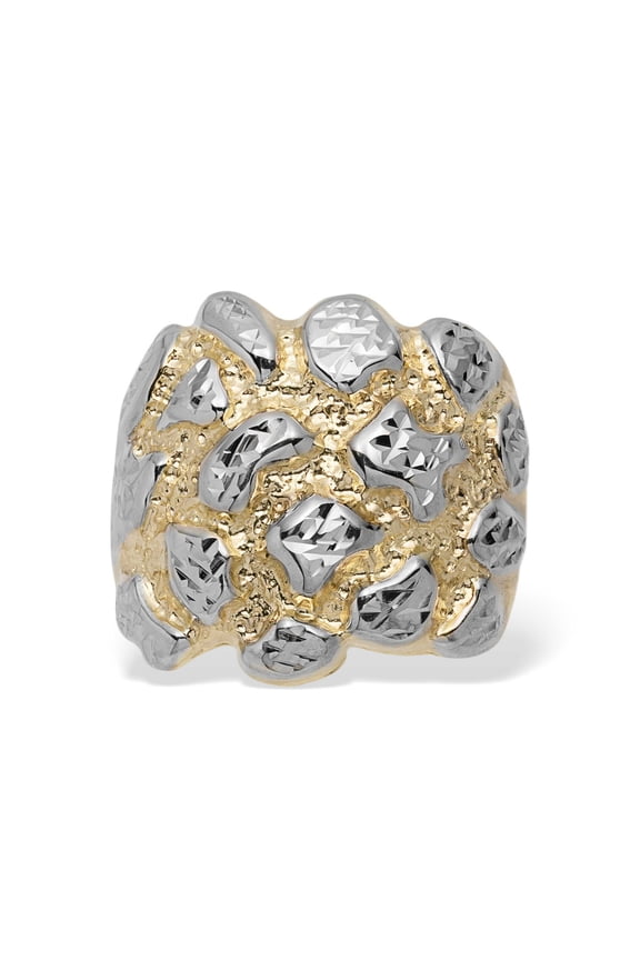 Round Puffed Nugget Men’s Adult Ring 10K Yellow White Gold, 3.20 Gr – Goldum NYC