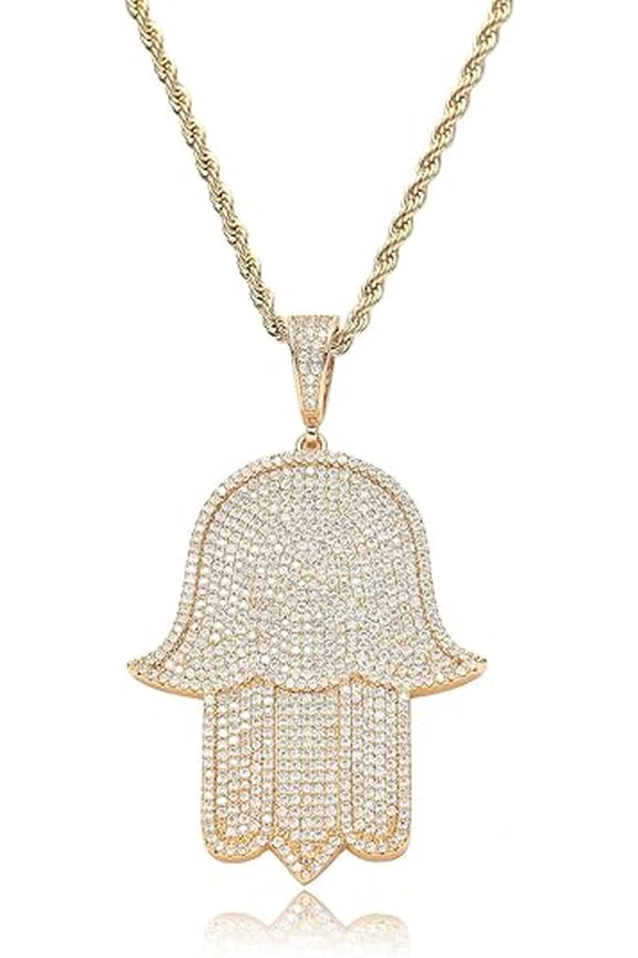 Men's Round Shape Lab Created Moissanite Diamond Tester Passed Hamsa Hand Pendent In 925 Sterling Silver