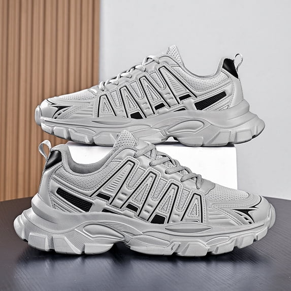 Men's Round Toe Lace Up Chunky Sneakers, Breathable Mesh Sport Casual Walking Shoes, Multiple Colors Available